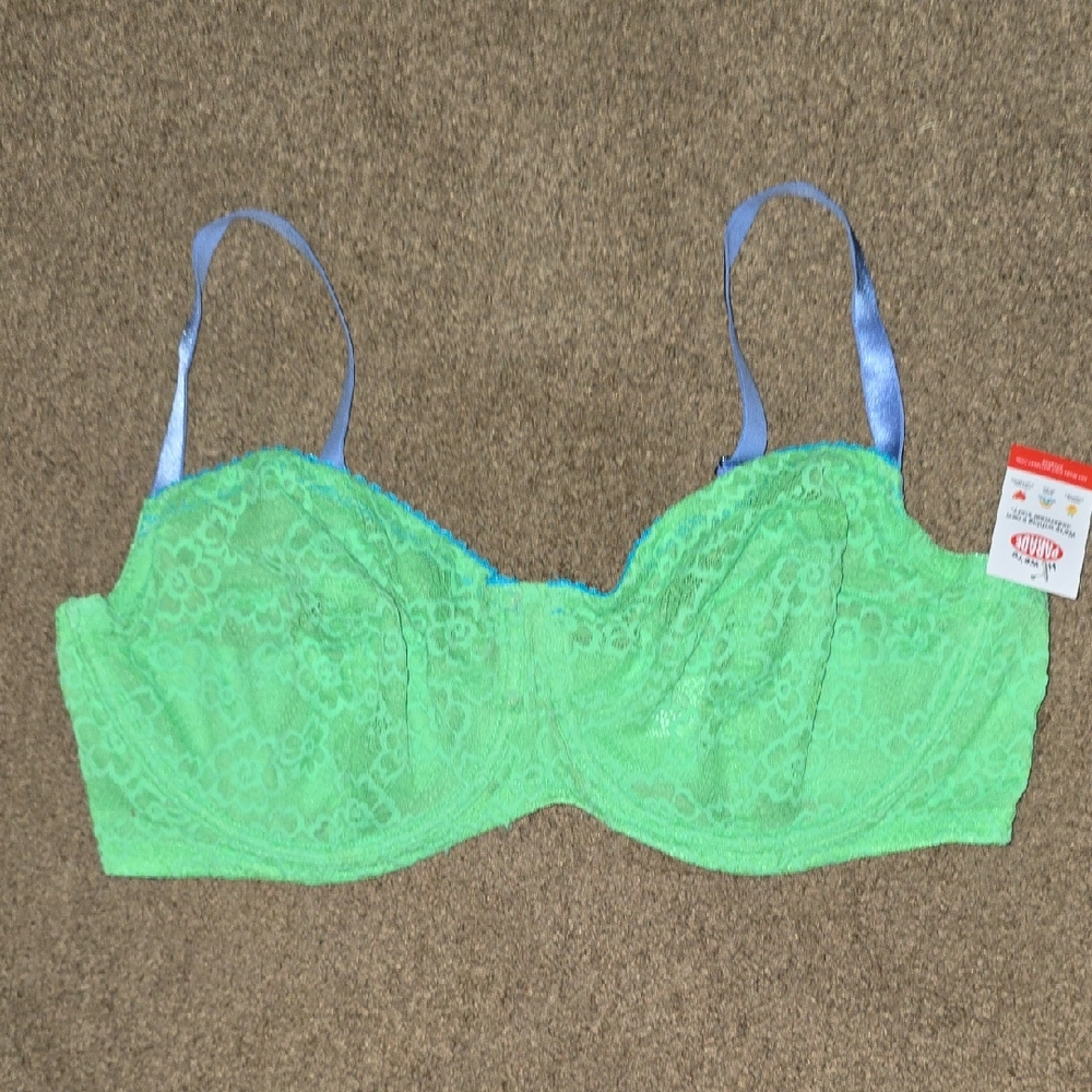 Green and Blue Underwire Bra with Adjustable Straps